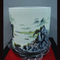 景德镇陶瓷笔筒名人名作名家国家级大师汪桂英设计世外桃源书画筒